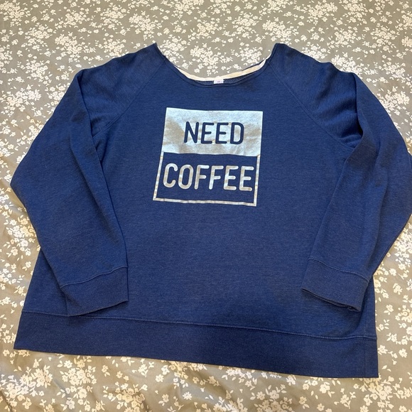 No Boundaries Tops - No Boundaries Navy 'Need Coffee' Sweatshirt Graphic Slouchy Sz XL